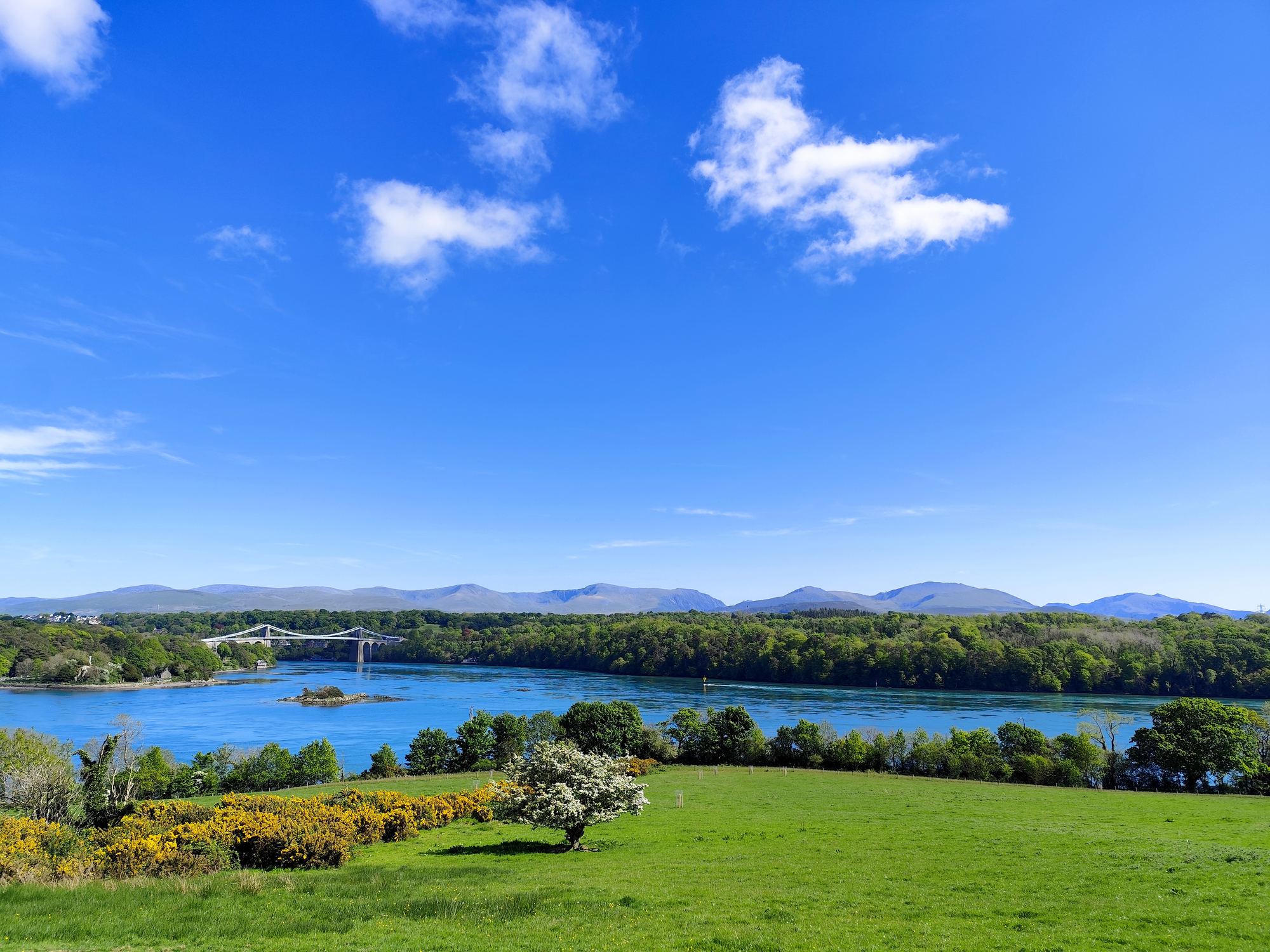 View across the Menai Strait towards the mountains of North Wales
